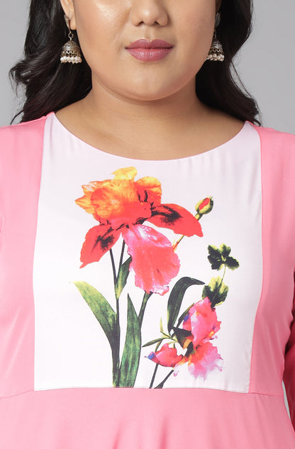Janasya Women's Pink Poly Crepe Floral Print Casual Flared Kurta - Distacart