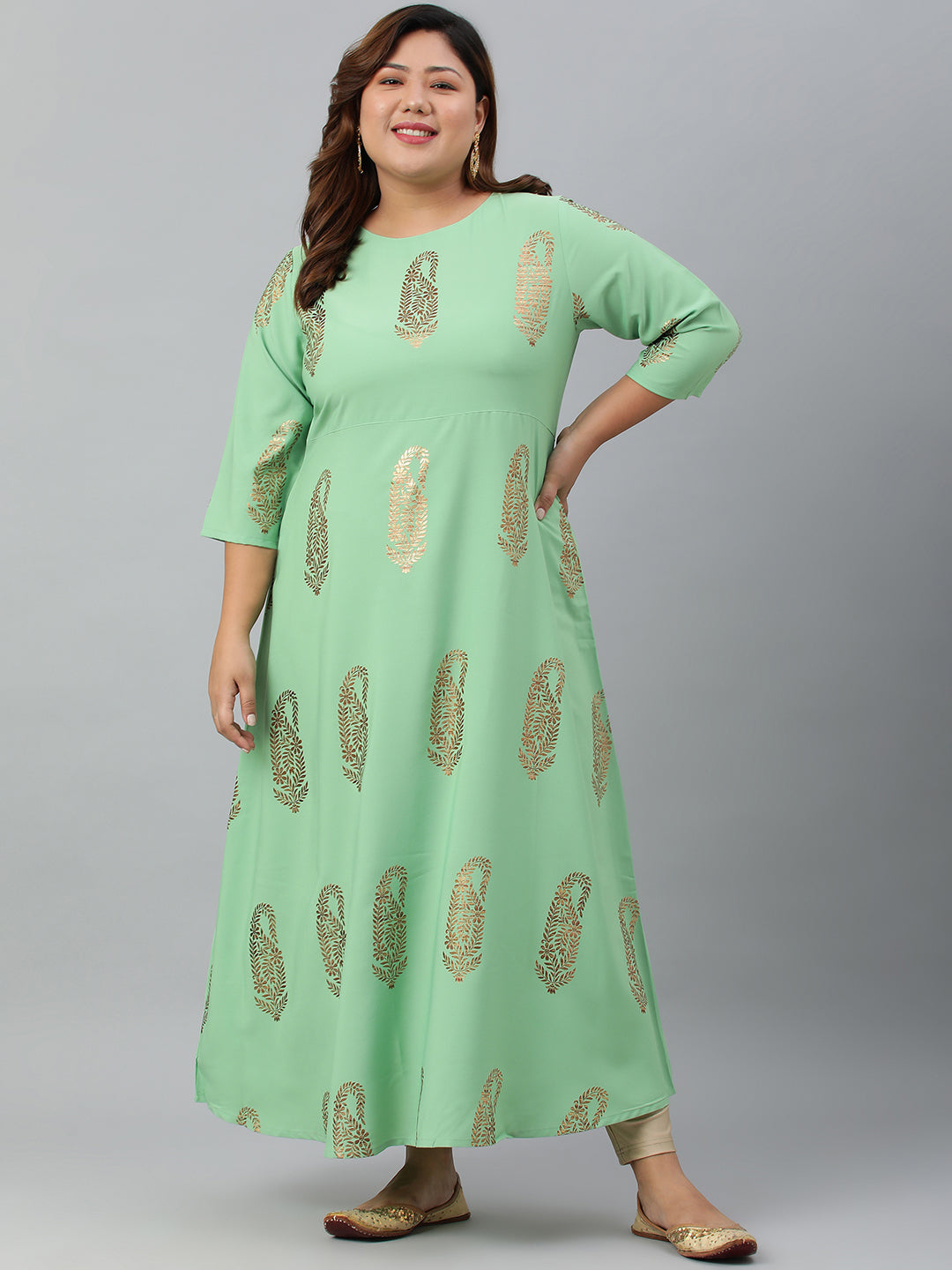 Janasya Women's Light Green Poly Crepe Foil Print Casual A-line kurta - Distacart