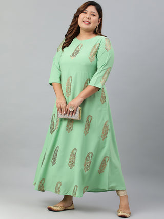 Janasya Women's Light Green Poly Crepe Foil Print Casual A-line kurta - Distacart
