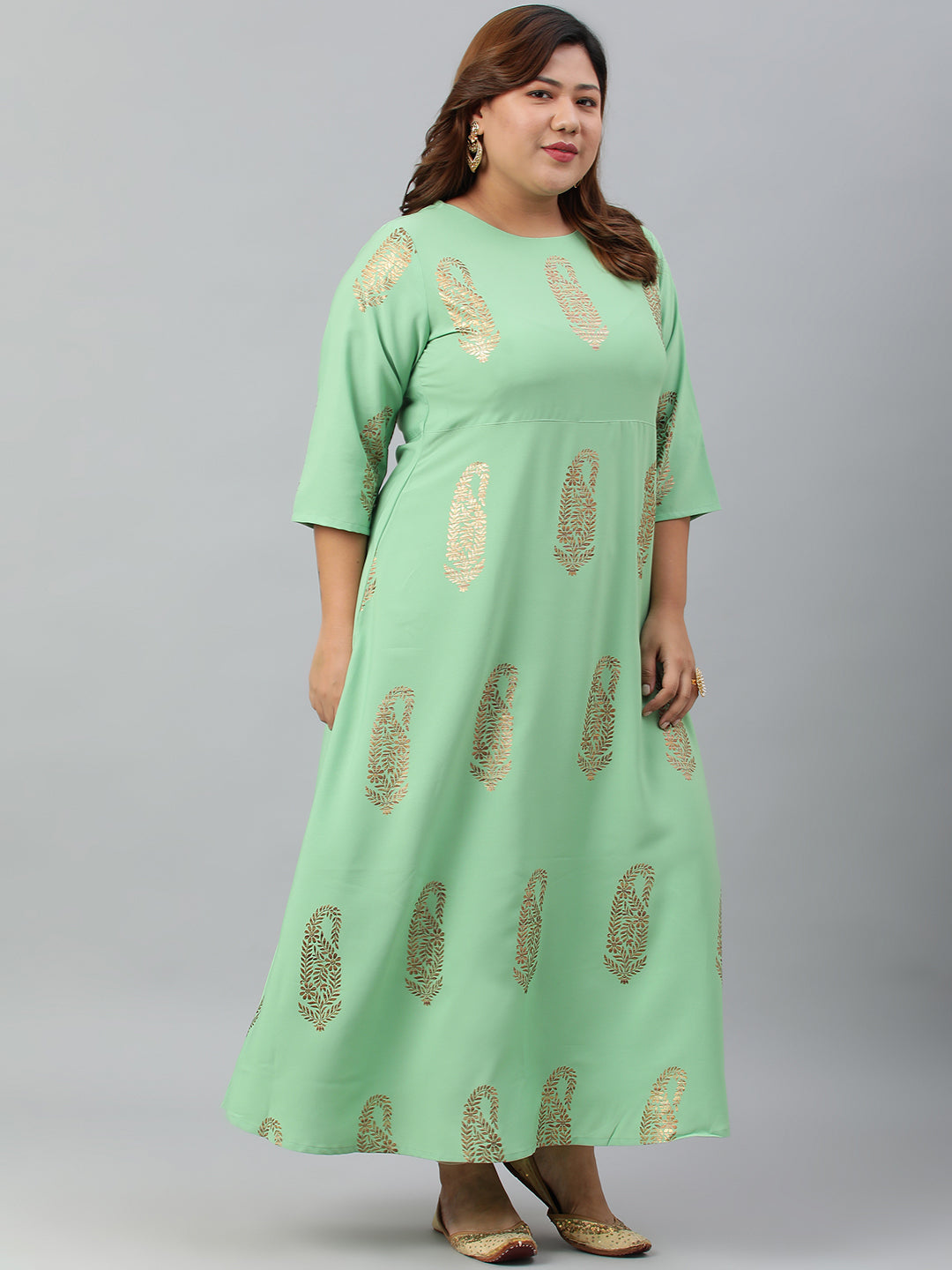 Janasya Women's Light Green Poly Crepe Foil Print Casual A-line kurta - Distacart