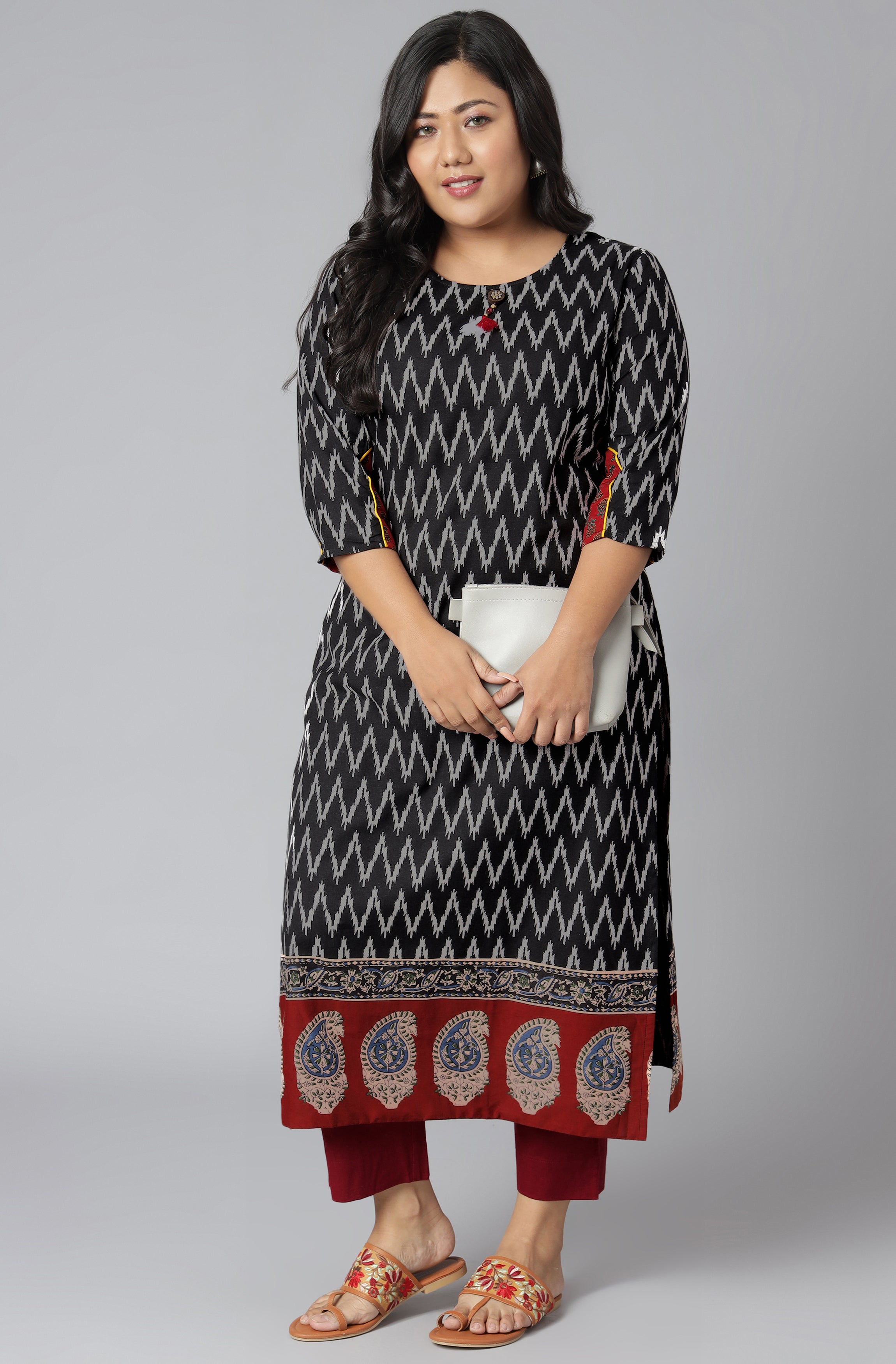 Janasya Women's Black Cotton Flex Ikat Casual Straight Kurta - Distacart