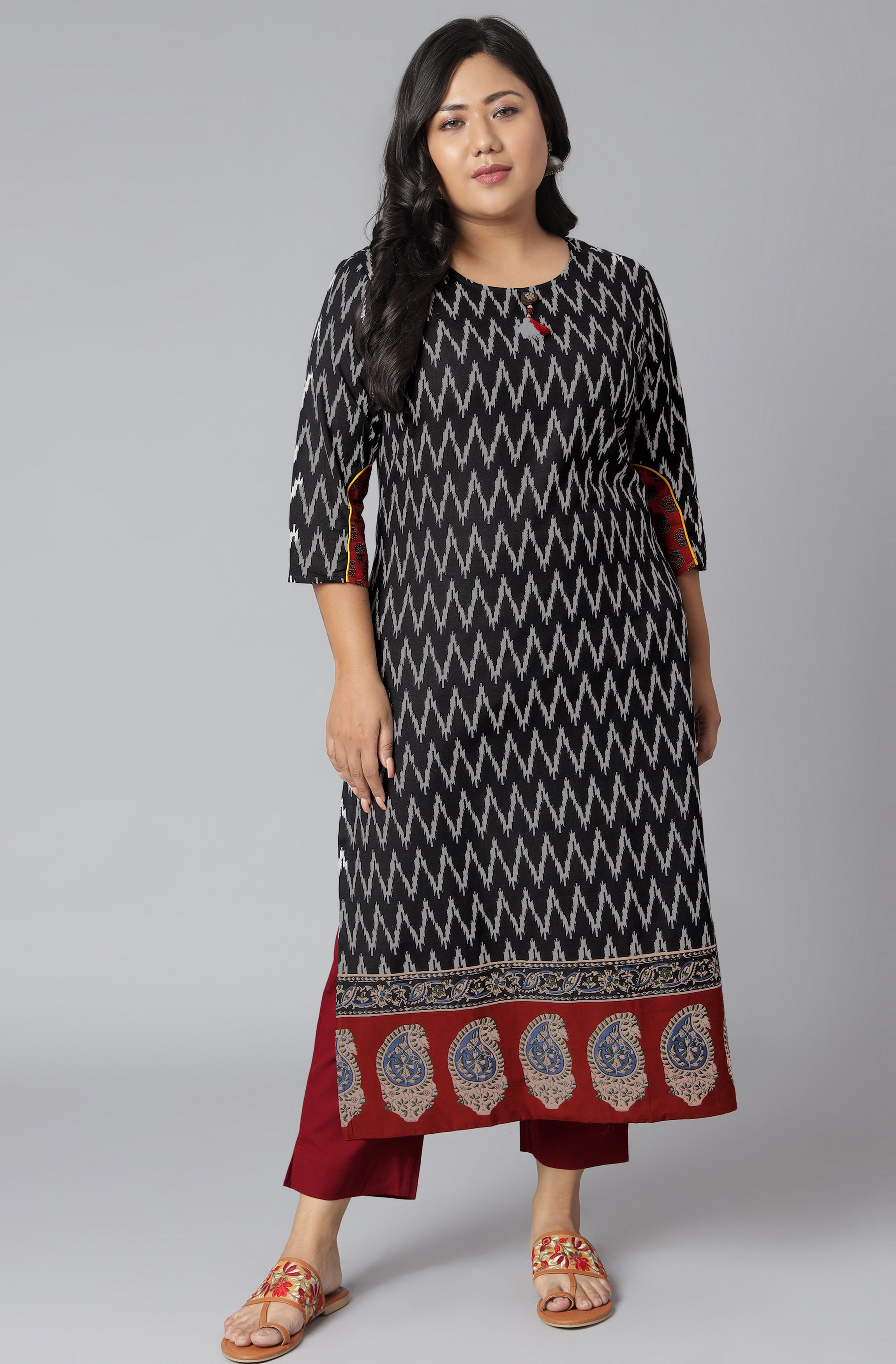 Janasya Women's Black Cotton Flex Ikat Casual Straight Kurta - Distacart