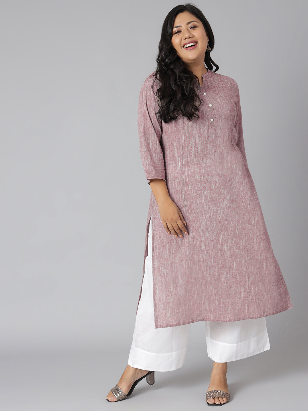 Janasya Women's Mauve Cotton Slub Solid Casual Straight Kurta - Distacart