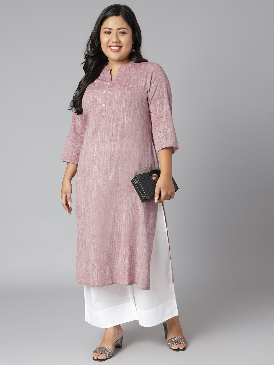 Janasya Women's Mauve Cotton Slub Solid Casual Straight Kurta - Distacart