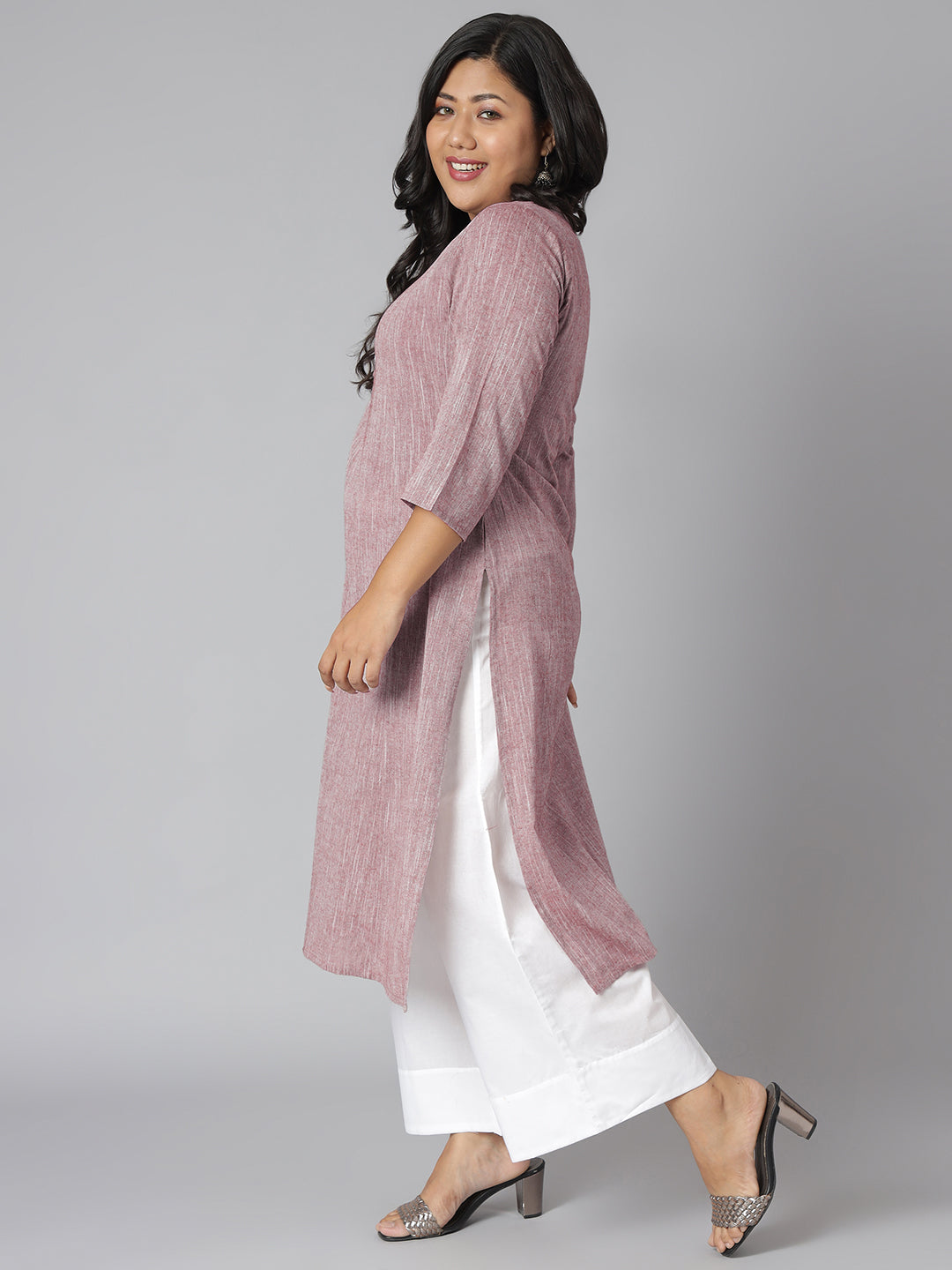 Janasya Women's Mauve Cotton Slub Solid Casual Straight Kurta - Distacart