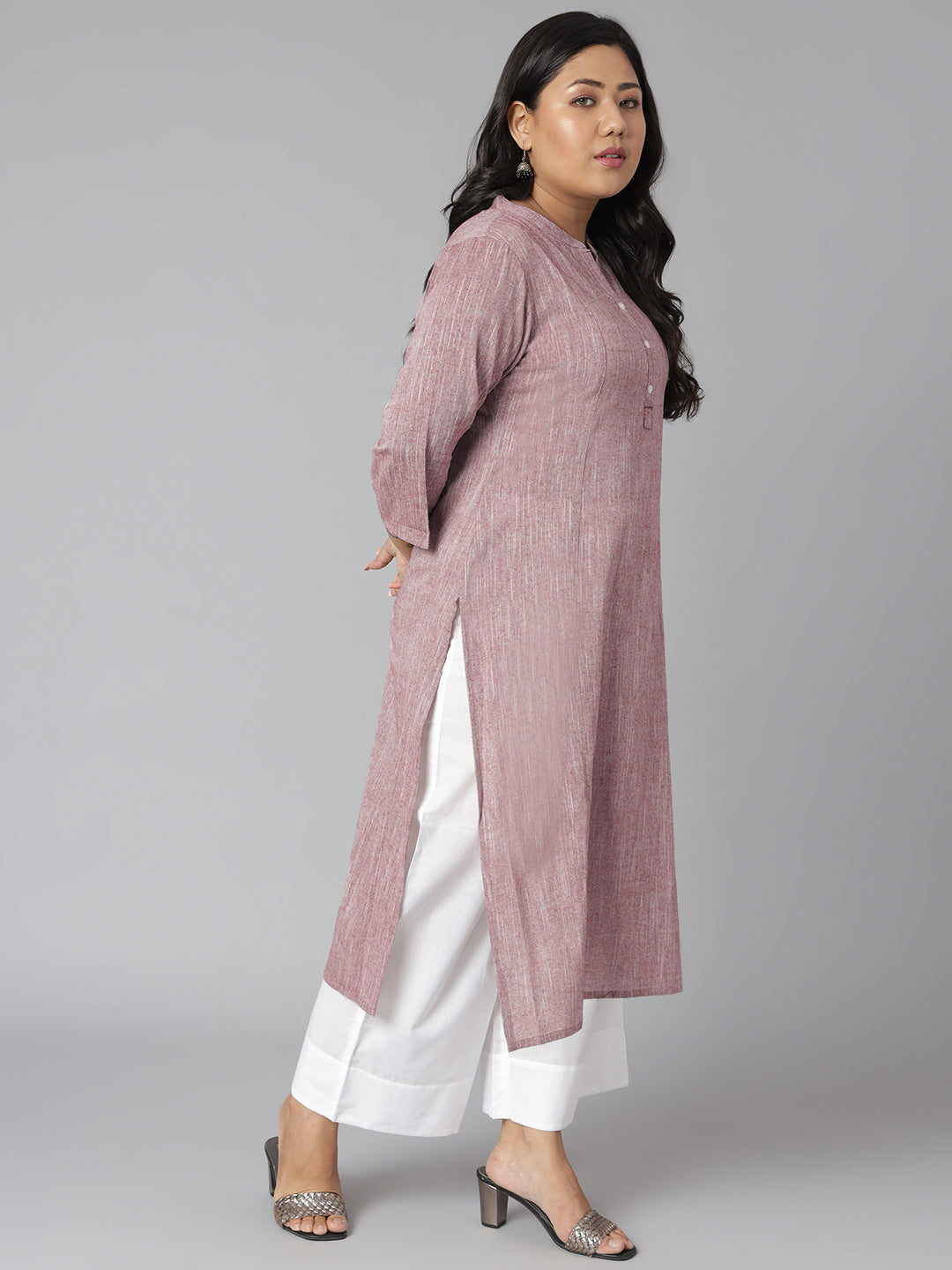 Janasya Women's Mauve Cotton Slub Solid Casual Straight Kurta - Distacart