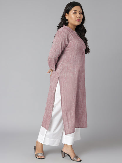 Janasya Women's Mauve Cotton Slub Solid Casual Straight Kurta - Distacart