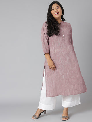 Janasya Women's Mauve Cotton Slub Solid Casual Straight Kurta - Distacart