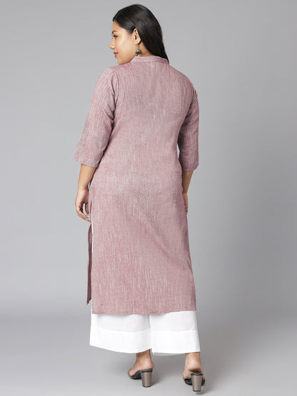 Janasya Women's Mauve Cotton Slub Solid Casual Straight Kurta - Distacart