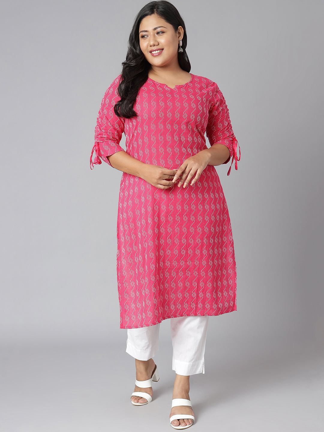 Janasya Women's Pink Cotton Woven Design Casual Straight Kurta - Distacart