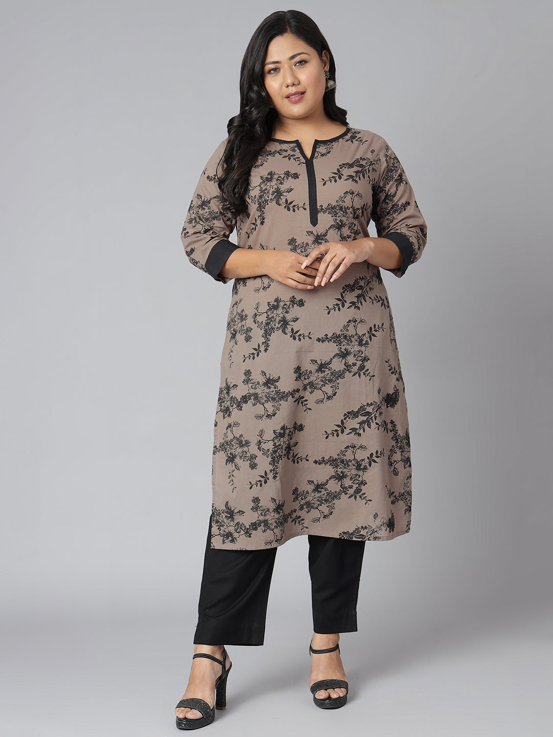 Janasya Women's Grey Cotton Floral Print Casual Straight Kurta - Distacart