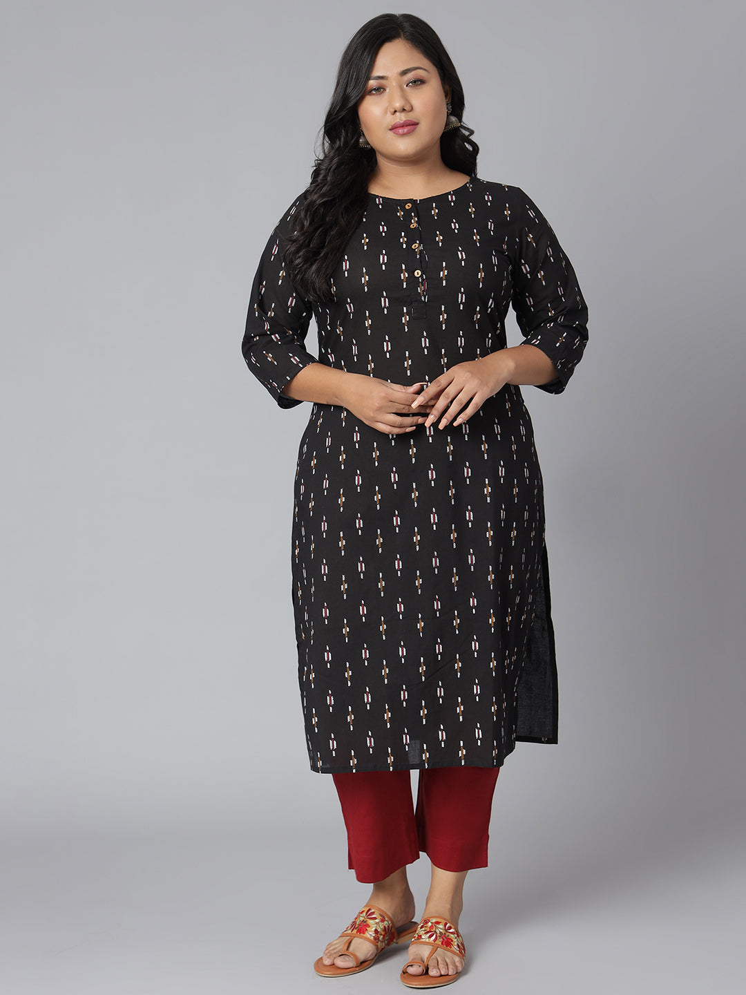 Janasya Women's Black Cotton Ikat Casual Straight Kurta - Distacart