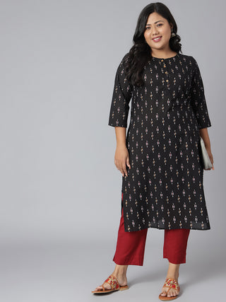 Janasya Women's Black Cotton Ikat Casual Straight Kurta - Distacart