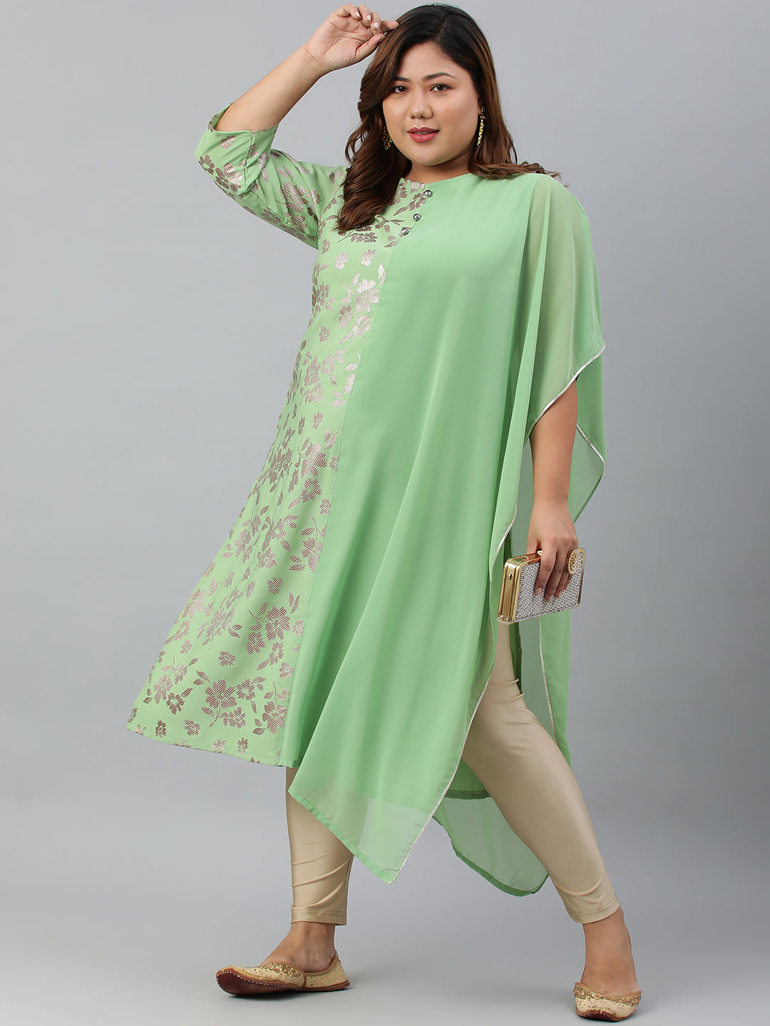 Janasya Women's Light Green Poly Crepe Foil Print Casual Straight kurta - Distacart