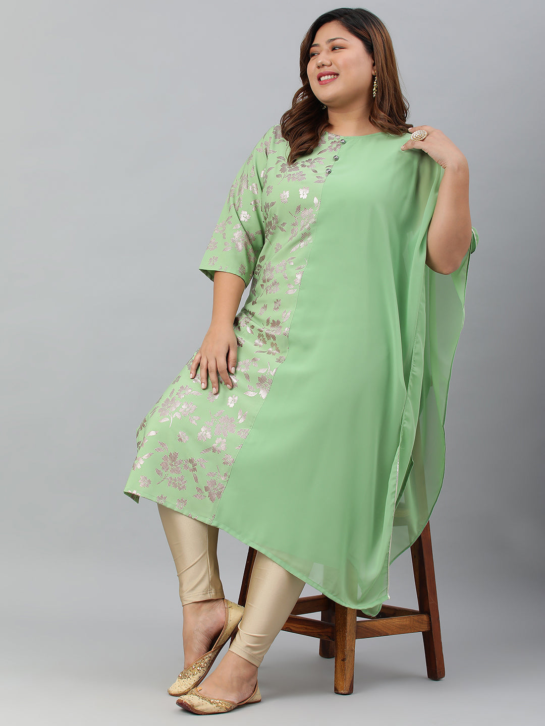 Janasya Women's Light Green Poly Crepe Foil Print Casual Straight kurta - Distacart