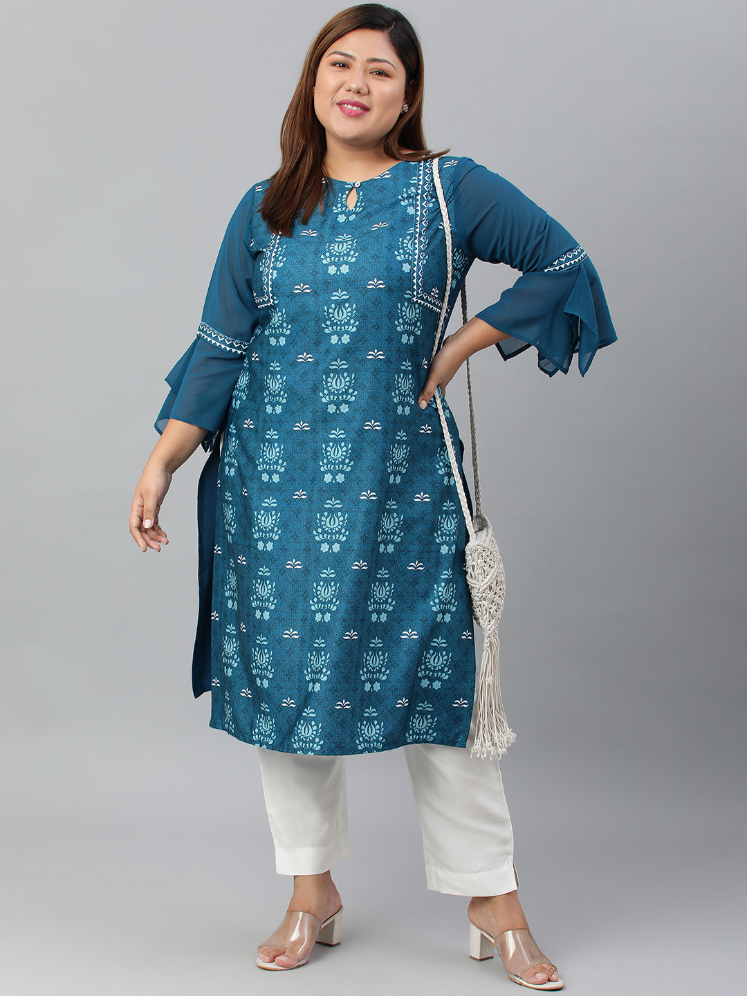 Janasya Women's Teal Poly Crepe Digital Print Casual Straight kurta - Distacart