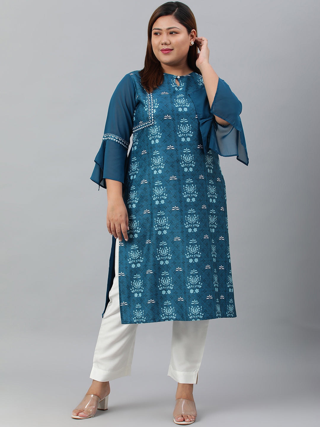 Janasya Women's Teal Poly Crepe Digital Print Casual Straight kurta - Distacart