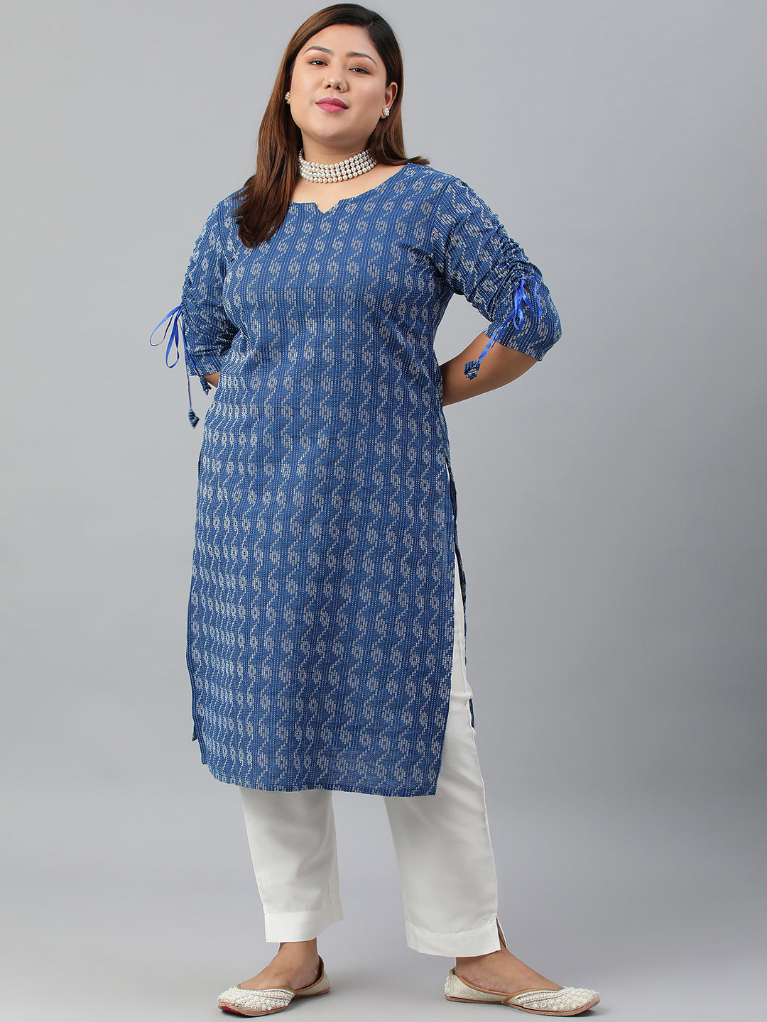Janasya Women's Blue Cotton Woven Design Casual Straight Kurta - Distacart