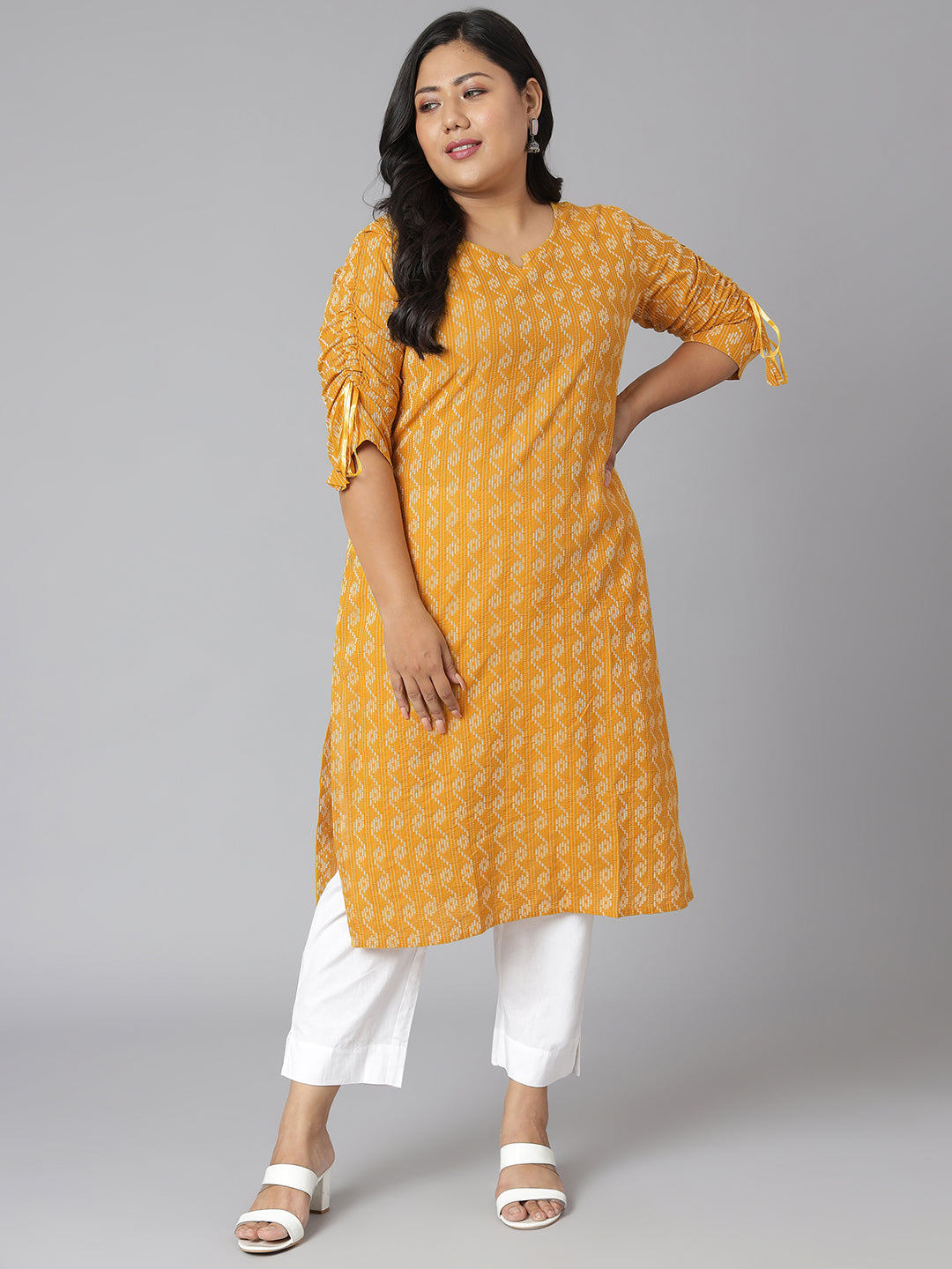 Janasya Women's Yellow Cotton Woven Design Casual Straight Kurta - Distacart