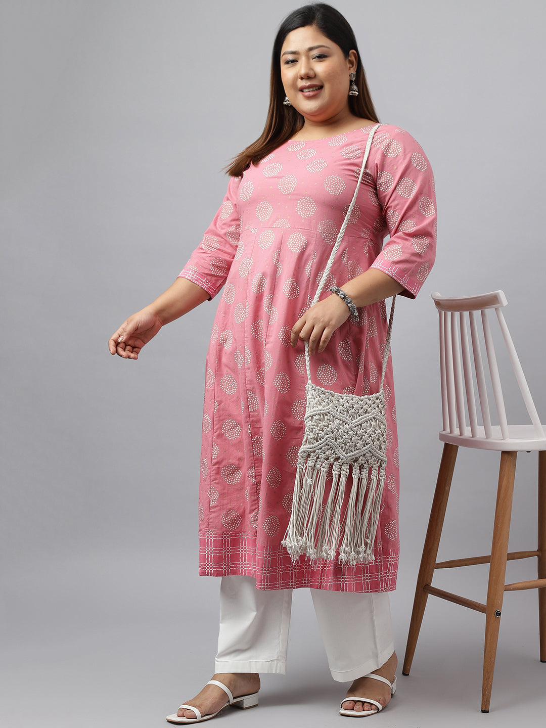 Janasya Women's Pink Cotton Foil Floral Printed Casual Anarkali kurta - Distacart