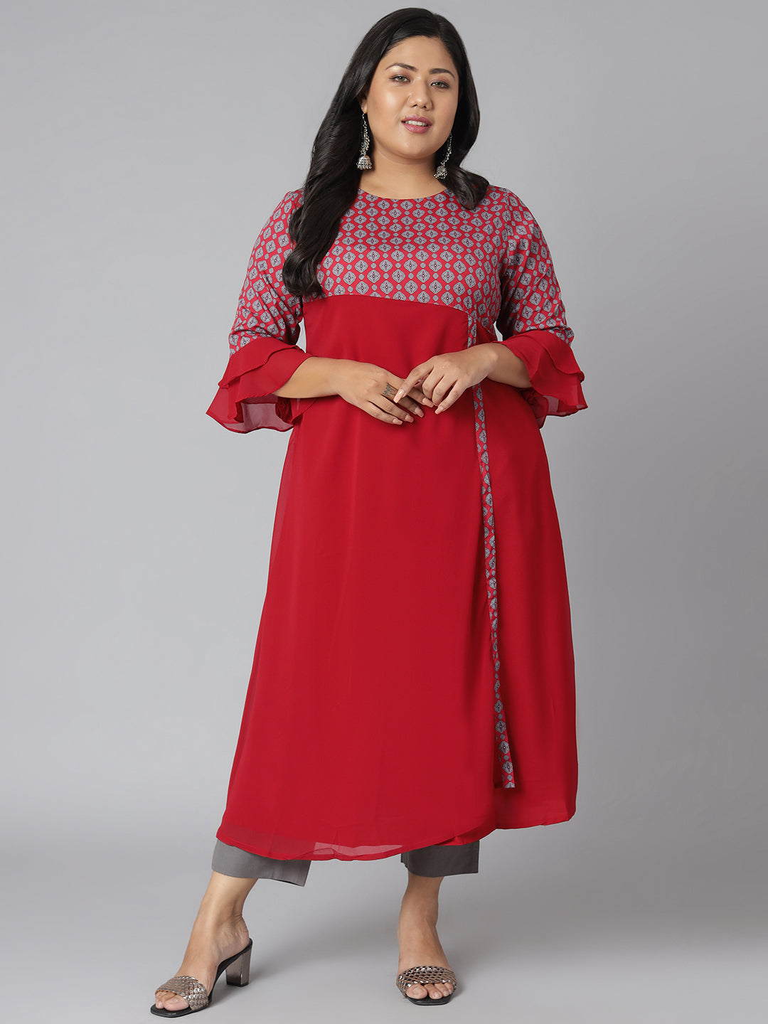 Janasya Women's Maroon Poly Crepe Ethnic Motifs Casual A-line Kurta - Distacart