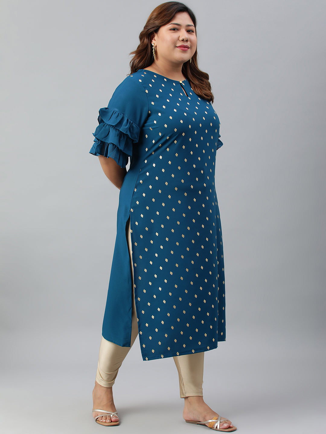 Janasya Women's Teal Poly Crepe Foil Print Casual Straight kurta - Distacart