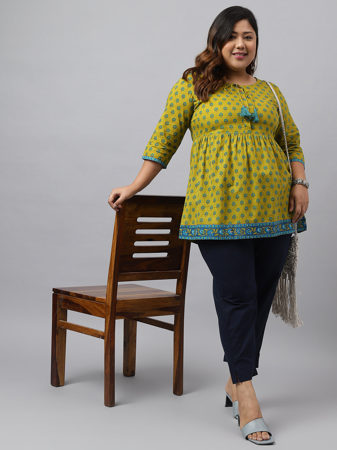 Janasya Women's Green Cotton Floral Printed Casual Gathered Tunic - Distacart