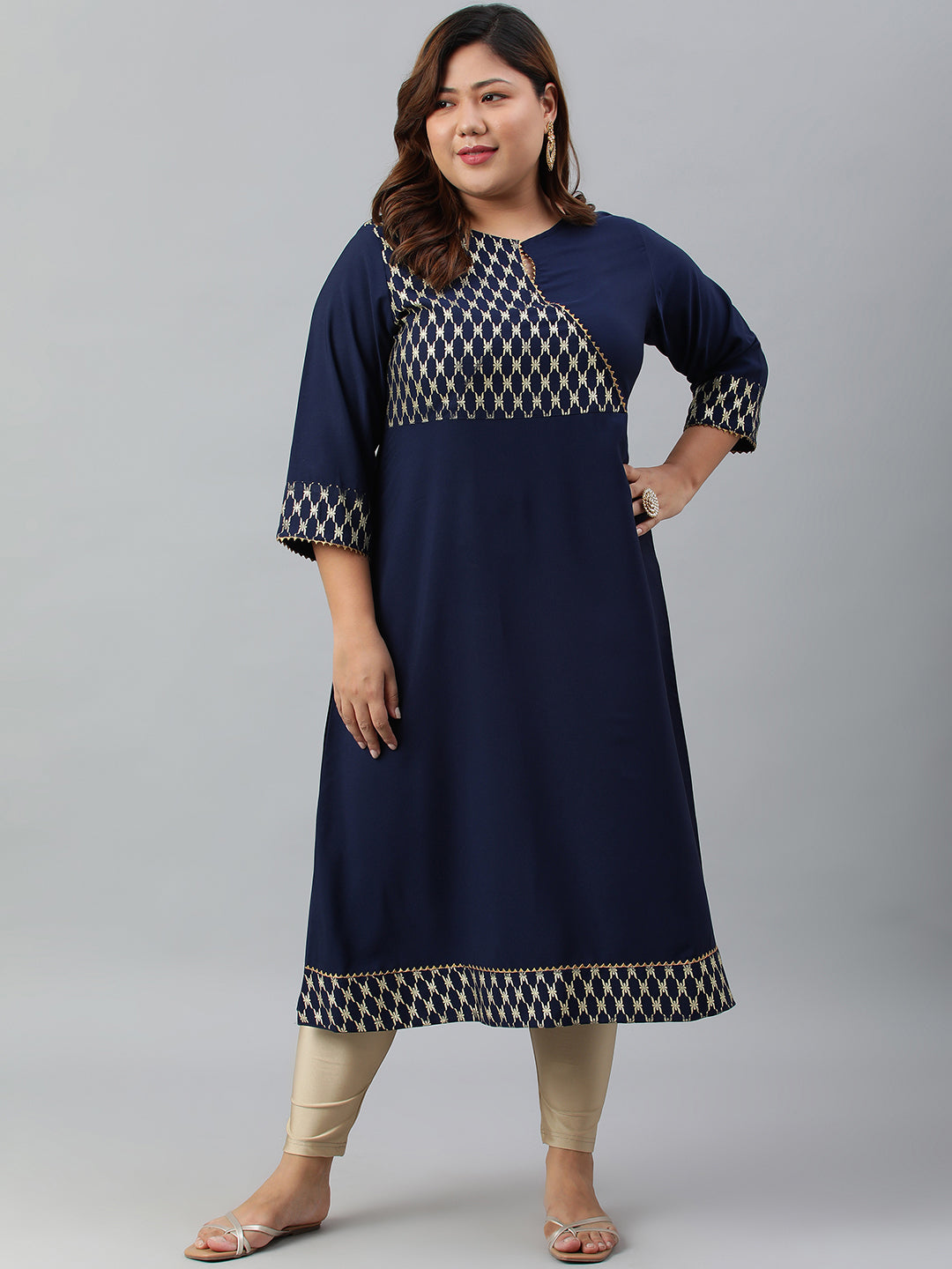 Janasya Women's Navy Blue Poly Crepe Ethnic Motifs Festive & Party A-line kurta - Distacart