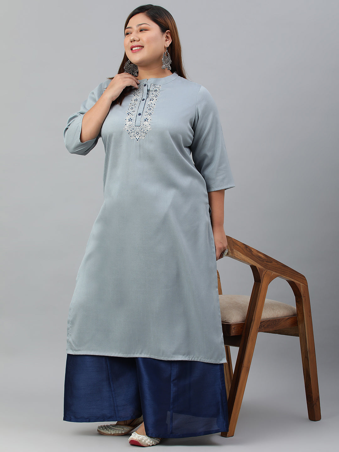 Janasya Women's Grey Poly Silk Solid Festive & Party Straight kurta - Distacart