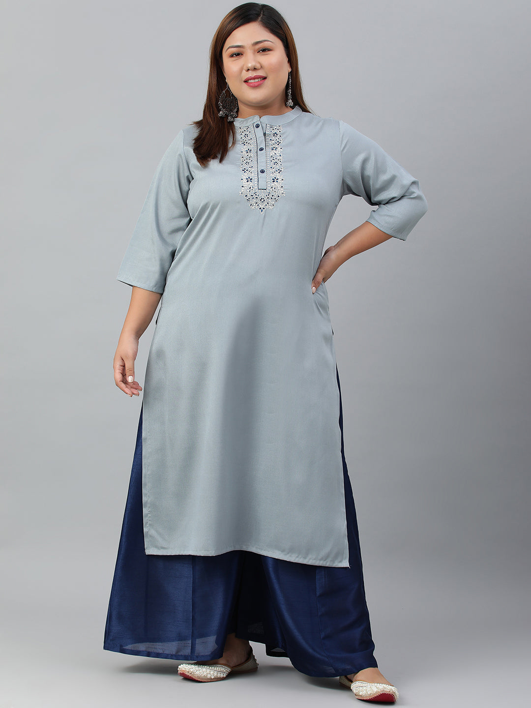 Janasya Women's Grey Poly Silk Solid Festive & Party Straight kurta - Distacart