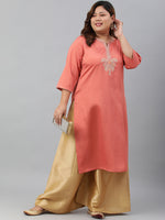 Thumbnail for Janasya Women's Coral Poly Silk Embroidered Festive & Party Straight kurta - Distacart