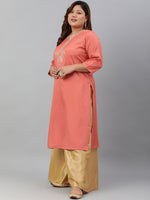 Thumbnail for Janasya Women's Coral Poly Silk Embroidered Festive & Party Straight kurta - Distacart