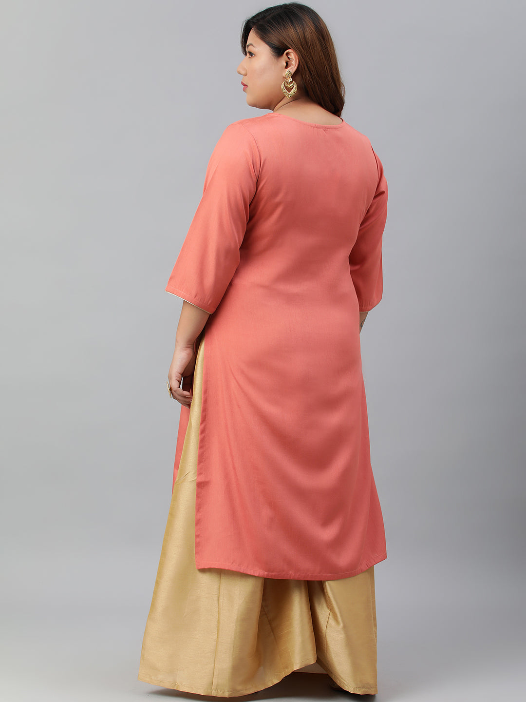 Janasya Women's Coral Poly Silk Embroidered Festive & Party Straight kurta - Distacart