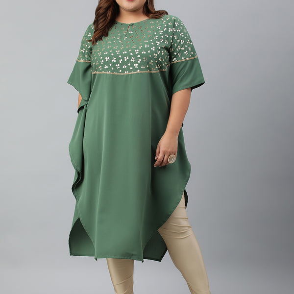 Janasya Women's Green Poly Crepe Foil Print Casual Kaftan kurta - Distacart