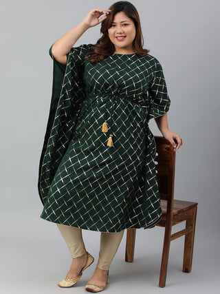 Janasya Women's Green Poly Crepe Checkered Festive & Party Kaftan kurta - Distacart