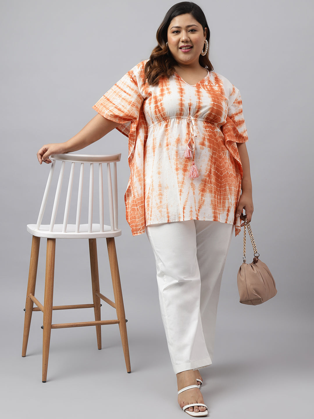 Janasya Women's Off White Cotton Tie Dye Casual Kaftan Tunic - Distacart