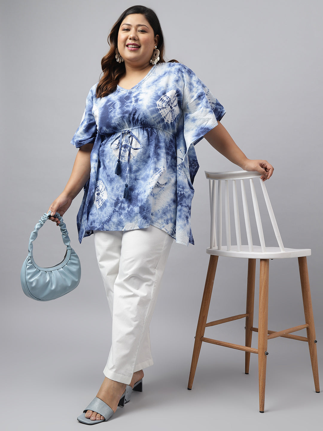 Janasya Women's Navy Blue Cotton Tie Dye Casual Kaftan Tunic - Distacart