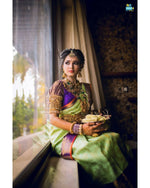 Thumbnail for DEIANA'S Beautiful Golden Jari with New Design Soft Lichi Silk Saree - Pista - Distacart