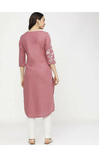 Thumbnail for Cheera Embellished Daily Wear Cotton Blend Kurta - Peach - Distacart