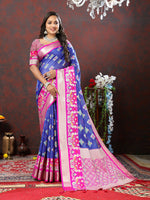 Thumbnail for Lorenvalley Fashion Blue Organza Silk Woven Design with Meenakari Weaving Saree - Distacart