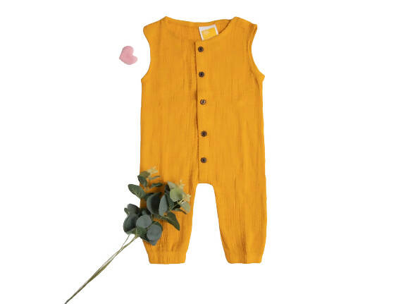 Sunshine Baby Cute Organic Muslin Cotton Sleeveless Full Length Rompers For Babies - Yellow - Distacart