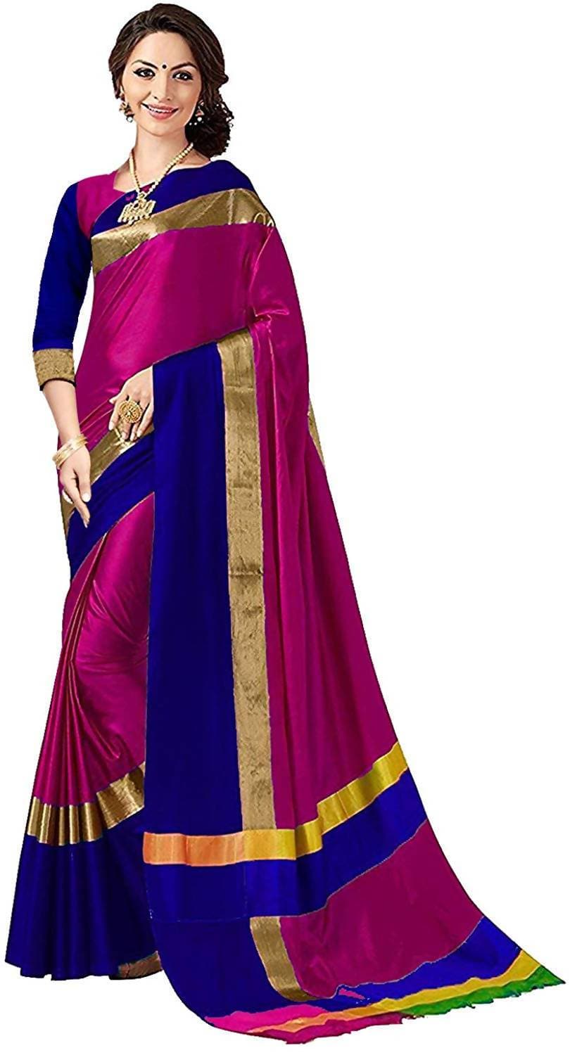 Vamika Pink Cotton Silk Weaving Saree (Shreeji Pink Blue) - Distacart