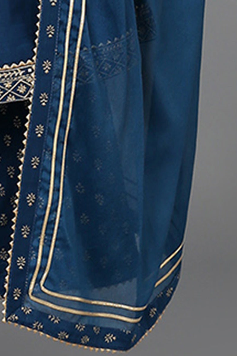 Women's Teal Silk Blend Ethnic Motifs Anarkali Suit Set - Rasiya - Distacart