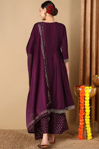 Thumbnail for Women's Plus Size Purple Silk Blend Solid Anarkali Style Suit Set - Rasiya - Distacart
