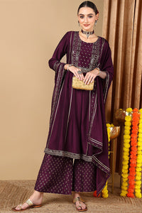 Thumbnail for Women's Plus Size Purple Silk Blend Solid Anarkali Style Suit Set - Rasiya - Distacart
