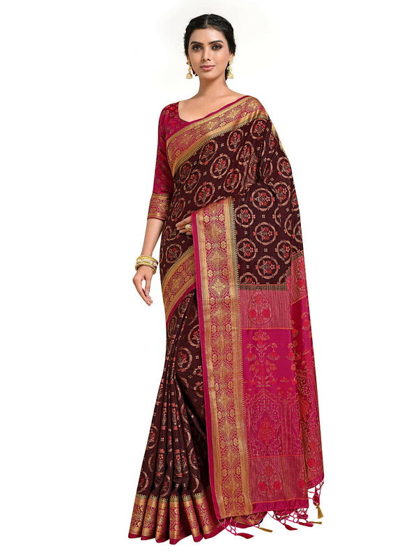 Mimosa Women's Kanjivaram Art Silk Burgundy Saree - Distacart