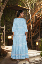 Thumbnail for Juniper Women Blue Rayon Printed Tiered Dress - Distacart