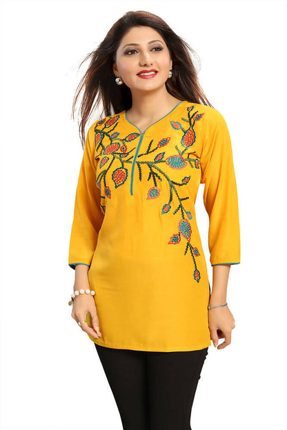 Snehal Creations Snazzy Scintillating Mustard Yellow Designer Tunic