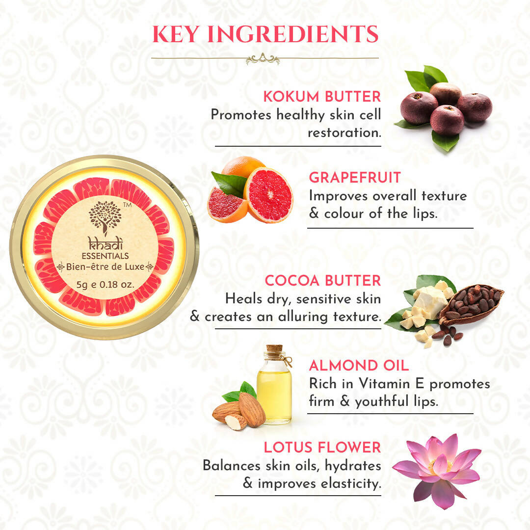 Khadi Essentials Wine Grapefruit Lip Balm - Distacart