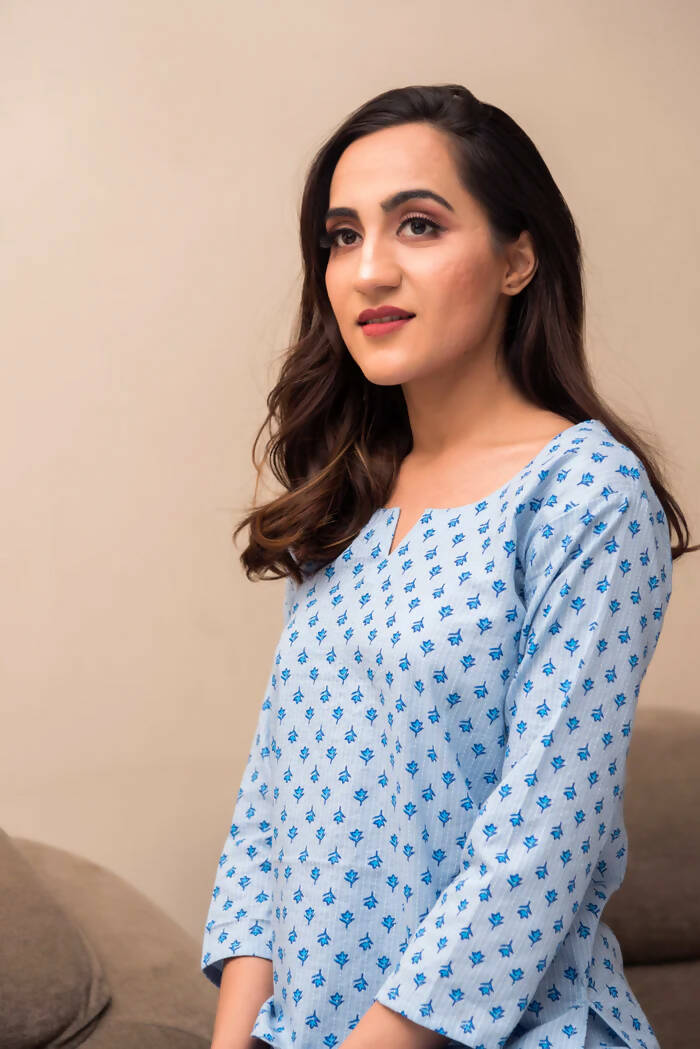 Pomcha Jaipur Dahlia Hand Block Print Cotton Night Set - Distacart